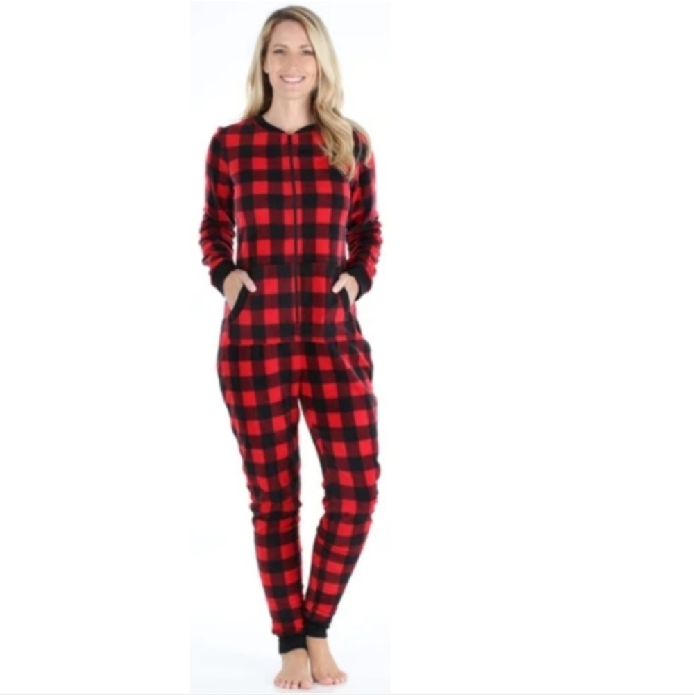 Sleepyheads Fleece Buffalo Plaid Onesie Pajamas Women's Small